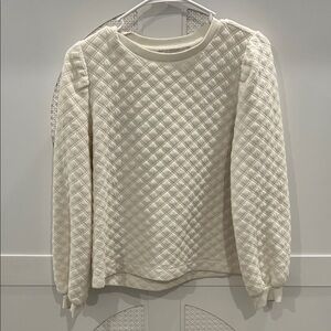LOFT Quilted Ivory Puff Sleeve Sweatshirt